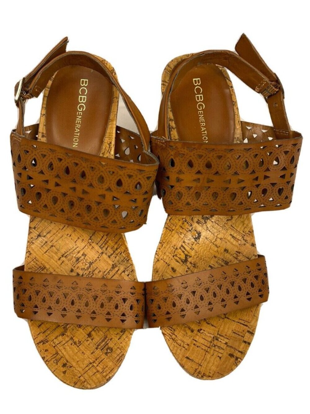 BCBG Generation Brodee Womens Tan Vachetta Platforms Wedges Sandals Shoes 6.5